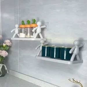 Punch-free Wall Hanging Bathroom Human Hook Rack Floating Rack Wall Mounted Plastic Bathroom Storage Organizer Wall Ledge Shelf