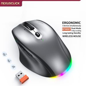 NexusClick Ergonomic Rechargeable Wireless Mouse with Thumb RestDual Mode RGB Silent Click Multi-Device Bluetooth Mice for Work