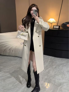 Elegant British Style Womens Long Coat Casual Leisure Korean Version Windbreaker Outerwear Polyester Fiber Long Sleeve