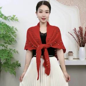 [Spring/Summer New Arrival Shawl] Womens Upgraded Triangle Beaded Mermaid Knitting Neck Shawl Air-Conditioned Room Fashion