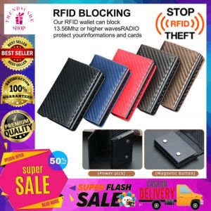 100% Brand New High Quality Best Seller New Fashion Automatic Popup Magnetic lock Carbon Fiber Aluminum Alloy Luxury Smart Wallet For Men BankCreditBusinessID Card Wallet For Women MenRFID Block Protected Card Holder