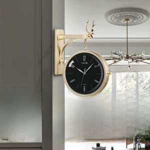 Modern Silent Double-Sided Quartz Clock Simple Living Room Decorative Wall Clock Creative Home Use Battery Powered round Table Clock