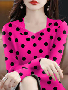 New Long Sleeve V-Neck Printed T-Shirt Womens Casual Style Versatile Base Shirt Slimming Belly Covering Spring Autumn Essential