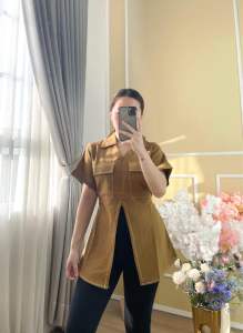 KEMEJA WANITA SLIT TOP BANGKOK PREMIUM LENGAN PENDEK DAN PANJANG TERBARU / ATASAN VIRAL / BLOUSE KEKINIAN