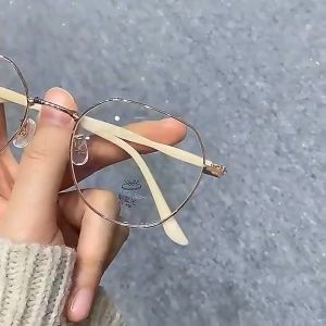 HZ Kacamata Hitam Anti Blue Light Anti Radiasi Blue Ray Gaya Korea Bahan Metal Bentuk Bulat Oval untuk Pria dan Wanita