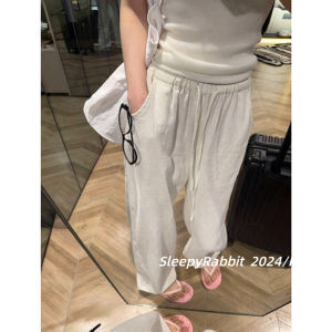 Quần Ống Rộng Vải Lanh Mỏng Co Giãn Cạp Cao Thường Ngày Cho Nữ Mùa Thu Quần Dài Rộng Rãi Thoải Mái
