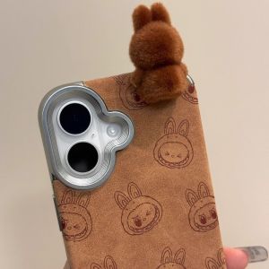 Cute Monster Toothbrush Plush Phone Case for  15Pro Max 16 New Model Autumn Winter Atmosphere Sense Flipped Velvet Handheld Rope Leather