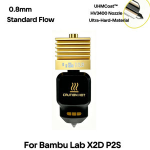begrint | 3D Printer Hot End Assembly UHMCoat™ HV3400 Ultra Hard Golden Leak-Proof Nozzle Hotend Kit Replacement for Bambu Lab X2D P2S
