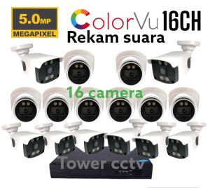 PAKET KAMERA CCTV COLORVU 5MP 16 CHANNEL 16 KAMERA AUDIO FULL COLOR 1080P WARNA SIANG MALAM