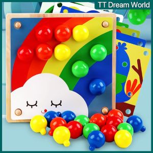 Children’s Button Mushroom Nails Puzzle Wooden Toys Early Learning Toys Education Toys For Kids木制创意蘑菇钉拼图儿童早教益智力锻炼组合拼插板玩具
