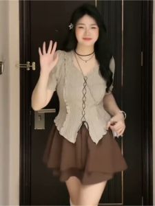 Áo Thun Nữ Tay Ngắn Không Đều Thiết Kế Dây Buộc Vai Thường Ngày Mùa Hè Màu Trơn Dáng Ôm Vừa Vặn Phong Cách Hàn Quốc