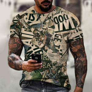 Digital 3D Printing Collar Short Sleeve T-Shirt for Men Youth round Neck Casual Summer Fashion Slim Fit Basic Style Other