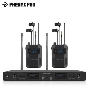 Phenyx Pro PTM-22 nhét tai không dây hệ thống giám sát Kép Trong Tai Màn Hình Cho Các Nhạc Công Mono Màn Hình Sân Khấu Kim Loại IEM 2 Bodypacks 50 UHF Tần số Rack Mount 164ft Phạm Vi Cho Studio Band