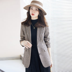 Plaid Woolen Suit Jacket Womens Spring Autumn Thickened Casual Style Small Size Elegant Personality Classic Button Detail
