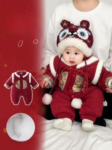 Thickened Chinese Style New Year Baby Clothes Winter Romper Jumpsuit Infant Cotton Suit Traditional Festive Outfit for Babies