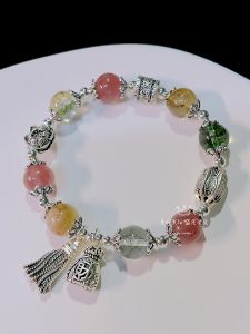 Colorful Strawberry Crystal Hair Crystal Bracelet Womens New Chinese Style Retro Ethnic Silver Charm Tassel Pendant Bracelet
