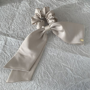 Korean Woman Large Elegant Silk Elastics Hair Band Black Satin Bow Scrunchies Hair Ties Ladies Ponytail Hold Hair Accessories