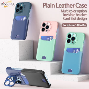 [Bảo Vệ Máy Ảnh Bằng Kim Loại] Kisscase Ốp Lưng Có Khe Cắm Thẻ Bằng Da PU Cho iPhone 14 Pro Max Plus Ốp Lưng Điện Thoại Chống Sốc Coque Fundas