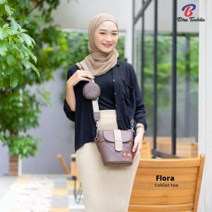 Flora 2in1 bag Tas wanita selempang dan tenteng kulit jeruk sintetis tekstur halus By Biru Tsabita