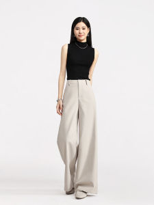 HIPPIE MISS | Custom for Short Women Khaki Wide Leg Trousers Loose Drape Straight