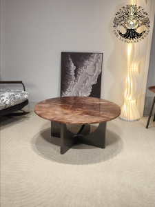 Bàn trà sofa bàn phòng khách bàn cafe LIDO MINOTTI nhập khẩu đá cẩm thạch Amber inox xước titan
