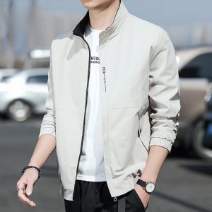 ROMON | Lormen Mens Fleece Lined Jacket Casual Loose Fit Stand Collar Workwear Windproof Short Style Spring Autumn Fashion Urban