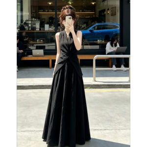 NIUVIES | Đầm Phong Cách Pháp Không Tay Màu Đen