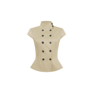 Standing Collar Double Breasted Waist-accentuating Short Sleeved Shirt