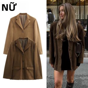 Áo Blazer Da Lộn Nữ MUJER 2025 Phong Cách Công Sở Tay Dài Áo Khoác Thường Ngày Thời Trang Xuân Áo Blazer Cho Phụ Nữ Trung Niên