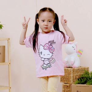 Đồ bộ bé gái Hello Kitty BOMINES thun cotton tay ngắn mát mẻ cho bé 4-12 tuổi 14- 36kg DBKITTYQUANLOANG