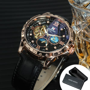 AOKULASIC | AOKULASIC Luxury Starry Sky Luminous Mechanical Watch for Men Fashion Steel Leather Strap Business Automatic Mens Watches Gifts