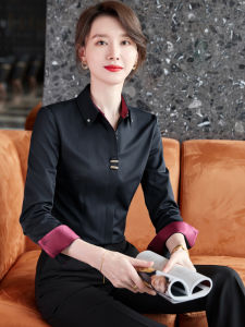 Black Long Sleeve Cotton Shirt Womens High End Professional Inner Wear Bank Front Desk Reception Work Uniform Autumn Formal