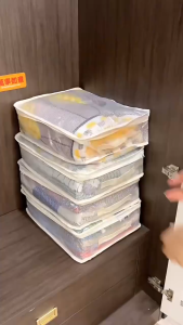 1/5/10pcs Foldable Clothes Storage Box PVC Mesh Zipper Storage Container Dust & Moisture Proof Wardrobe Organizer For Bedroom Closet Garment Storage