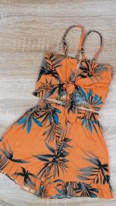 2PCS Local 2-3 Days Delivery   Girl Tops Shorts Suit Bowknot Sling Summer Shirt Leaf Printed Beach Vest Loose Pant Orange