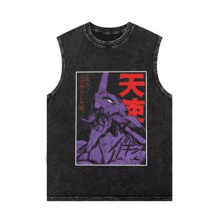 Mens Tank Tops 01 Eva Angel Print Vest Man Sleeveless Shirt Summer Y2k Clothes Vintage Washed Oversized Gym Clothing Streetwear