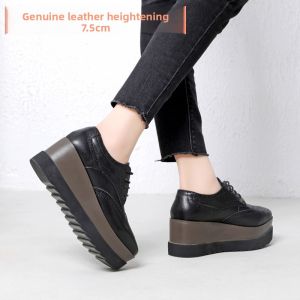 British Style Thick Bottom Platform Shoes Womens Fashion Spring Summer New Heightening Block Heel Brogue Short Womens Shoes