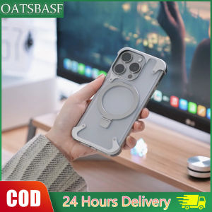 OATSBASF Sleek Minimalist Protective Shock Absorption Aerospace Grade Aluminum Shells with Built-in Kickstand Phone Case for iPhone 15/15 Pro/15 Plus/15 Por Max