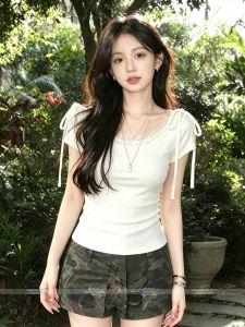 Slim Lace Trimmed Patchwork Belted T-Shirt