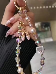Paris Dance Shoes Mobile Phone Lanyard Chain Stylish Glitter Crystal Bead Pendant Bag Phone Accessories Cellphone Keychain Charm
