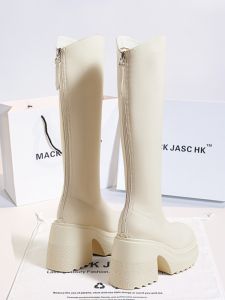High Heel Long Boots Womens Thick Bottom High Tube Knight Boots White Hong Kong HK Autumn Winter New Style Mack Jaschk Brand
