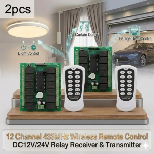 2PCS 12 Channel 433MHz Wireless Remote Control DC12V Relay Receiver & Transmitter 12CH RF Switch System