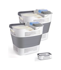 Collapsible-Plastic-Laundry-Baskets Pop Up Laundry hamper/Storage Container Foldable Laundry Basket with Handles Space Saver