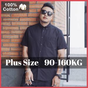 【Plus Size】90-160KG Men Oversized Plain Short Sleeve Button Down Collar Tops Man Big Size Casual Loose Business Cotton Shirt