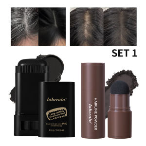 2pcs Waterproof Hairline & Quick Touch-Up Hair Stick Root Concealer Pen Instant Grey Coverage with Easy Blend Powder Stick Set