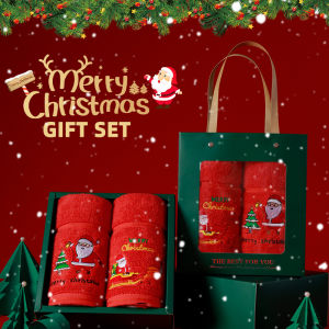 Premium Christmas Towel 100% Cotton Extra Large for Adults Embroidered Santa Claus Christmas Tree Reindeer Sleigh Super Soft H