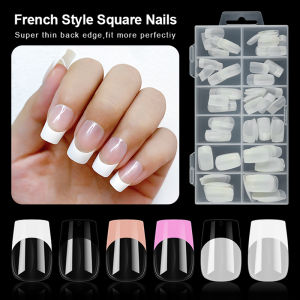 PINPAI 120pcs French Style Press On Nails Long Square Full Cover False Nails Artificial Nail Art Tips Extension Tools