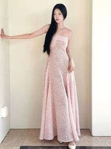 Shiny Sequin Knitted Tube Dress with Strap Archive 25ss Womens Summer Spring Fashion Strapless Gown Bright Sparkling Dress