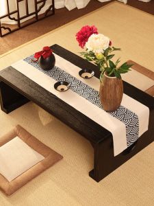 Japanese Style Small Table Wooden Tatami Tea Table Floating Window Study Desk Boho Folk Artistic Design Carbonized Painted Frame