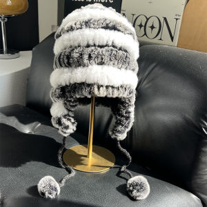 หนาขึ้น หมวกป้องกันหูขนกระต่ายผู้หญิงหมวกถัก สไตล์เกาหลี ลำลอง ฤดูหนาว หมวกสําหรับช้อปปิ้งเยาวชน สตรีทแวร์