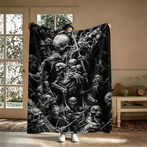 BILIBILI | Dark Skulls Skeletons Flannel Blanket Perfect for Sofa Office Bed Travel Sleep Read Relax Camping Four Season Use